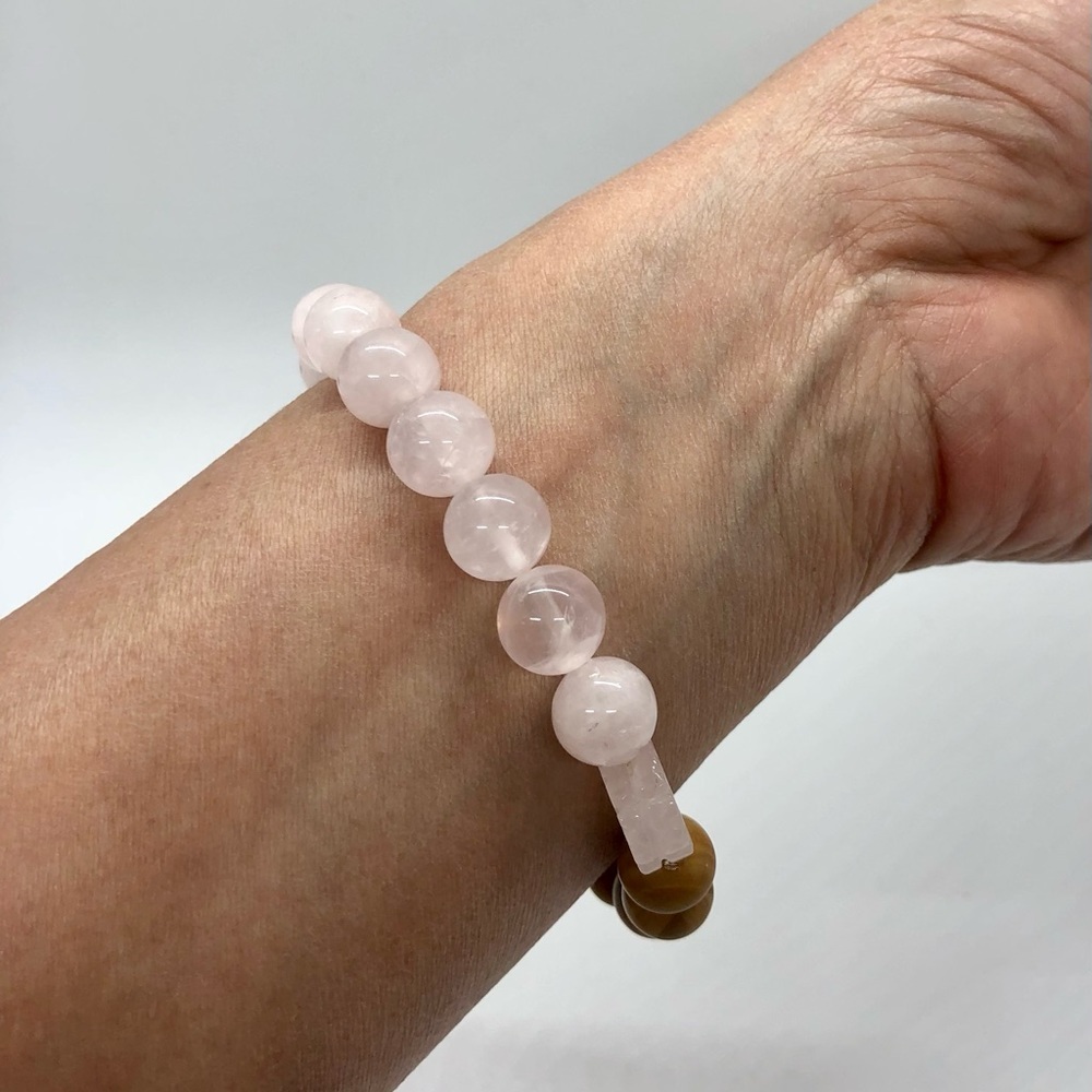Handmade Rose Quartz and Jasper Gemstone Bracelet - Picture 6 of 6